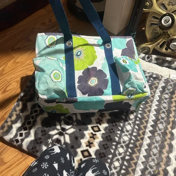 Thirty-One Tote with Blue and Green Floral Design - Picture 7 of 12